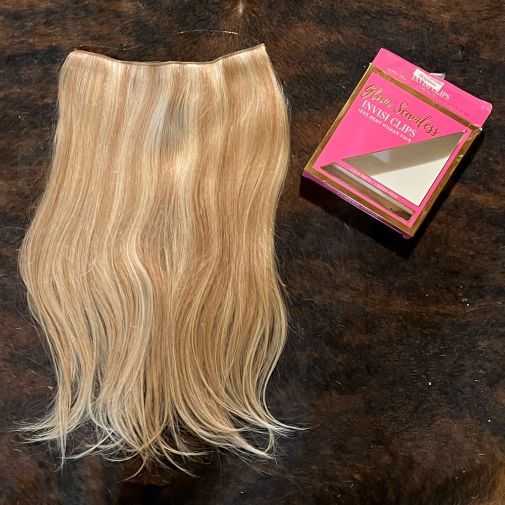 NEW IN BOX!! Glam Seamless INVISI CLIPS 16” Long—100% Remy Human Hair—Blonde